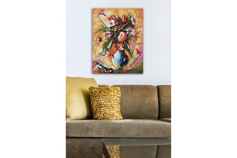 Canvastavla - Färgrik bukett av blommor i en vas - Grön / Rosa / Orange - Inredning & dekor - Tavlor & konst - Canvastavla