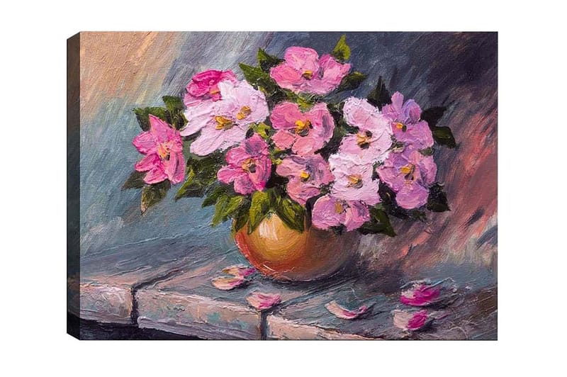 Canvastavla - Färgrik bukett av blommor i en vas, Rosa / Grön / Beige