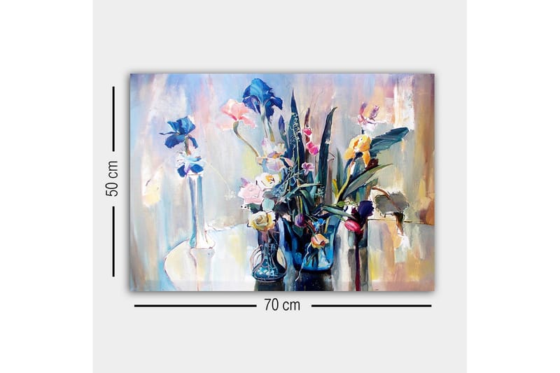 Canvastavla - Färgrik bukett av blommor i glasvaser - Blå / Rosa / Grön - Inredning & dekor - Tavlor & konst - Canvastavla