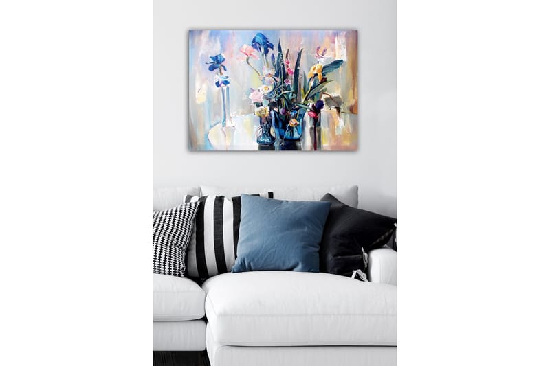 Canvastavla - Färgrik bukett av blommor i glasvaser - Blå / Rosa / Grön - Inredning & dekor - Tavlor & konst - Canvastavla