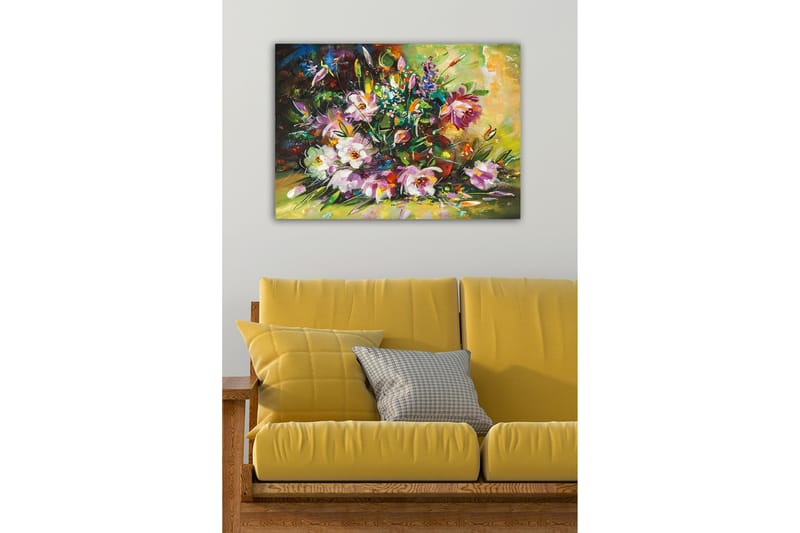 Canvastavla - Färgrik bukett av blommor i livfulla nyanser - Lila / Grön / Gul - Inredning & dekor - Tavlor & konst - Canvastavla