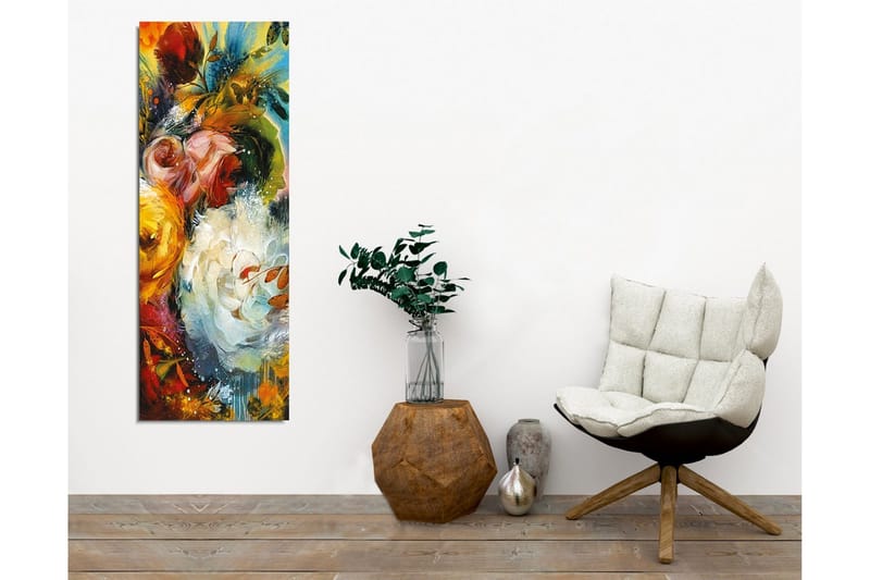 Canvastavla - Färgrik bukett av blommor med inslag av gröna bladverk - Röd / Gul / Vit - Inredning & dekor - Tavlor & konst - Canvastavla