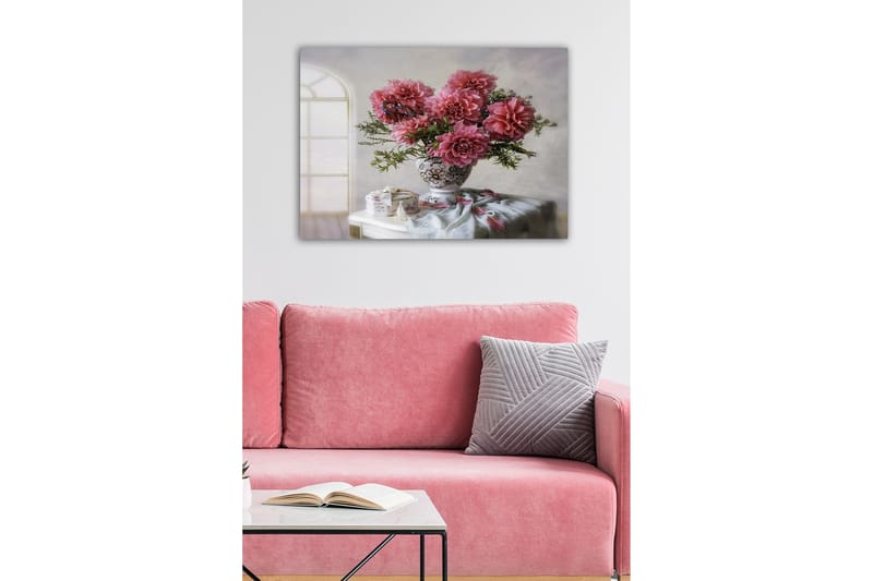 Canvastavla - Färgrik bukett av dahlior i en vacker vas - Rosa / Grön / Vit - Inredning & dekor - Tavlor & konst - Canvastavla