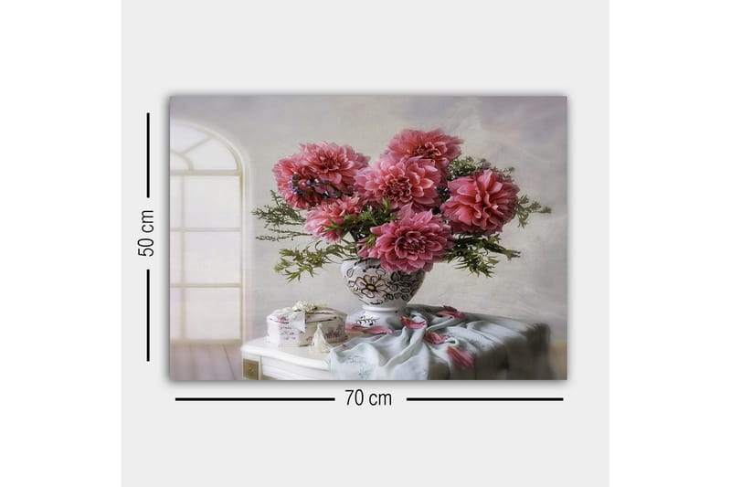 Canvastavla - Färgrik bukett av dahlior i en vacker vas - Rosa / Grön / Vit - Inredning & dekor - Tavlor & konst - Canvastavla
