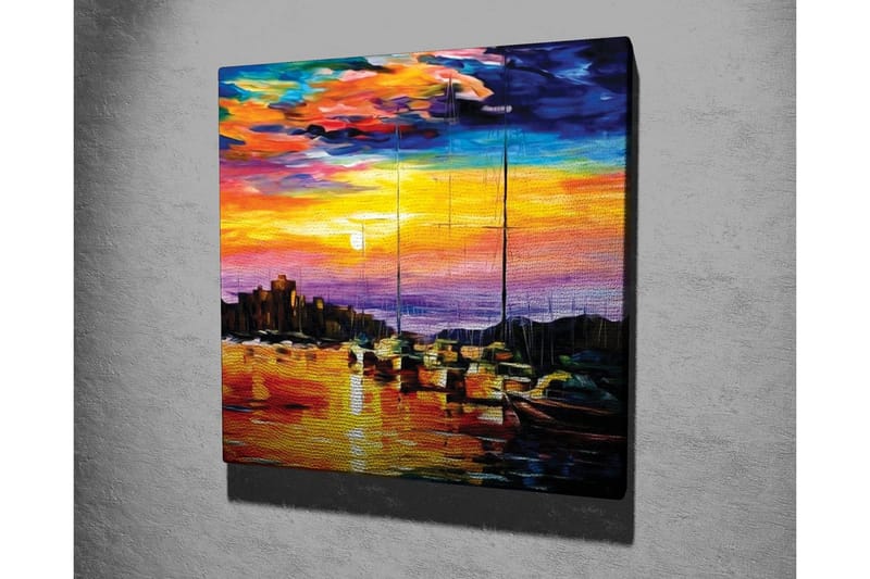 Canvastavla - Färgrik solnedgång över en hamn med segelbåtar - Orange / Lila / Blå - Inredning & dekor - Tavlor & konst - Canvastavla