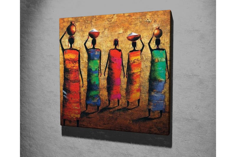 Canvastavla - Fem kvinnor i färgglada klänningar som bär krukor på huvudet - Röd / Grön / Blå - Inredning & dekor - Tavlor & konst - Canvastavla