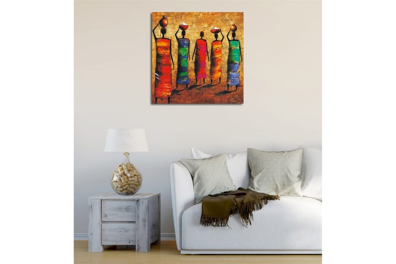 Canvastavla - Fem kvinnor i färgglada klänningar som bär krukor på huvudet - Röd / Grön / Blå - Inredning & dekor - Tavlor & konst - Canvastavla