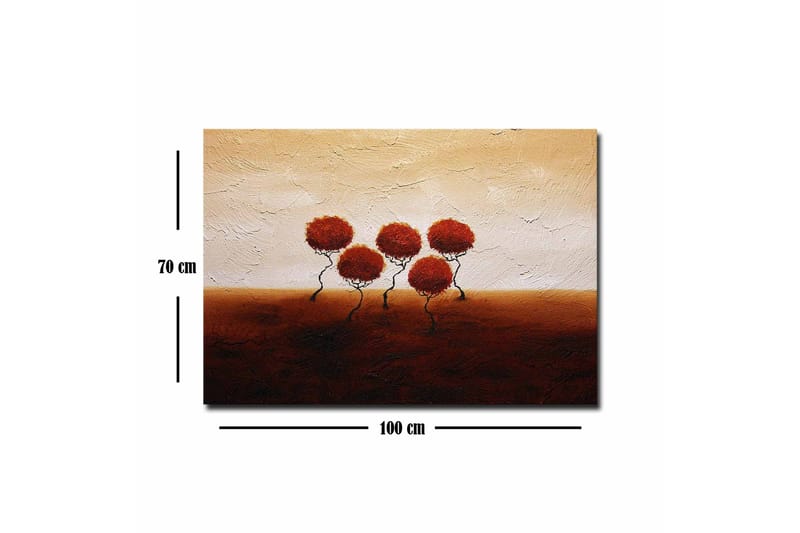 Canvastavla - Fem stiliserade träd med runda, röda kronor på en mjukt böljande bakgrund - Röd / Brun / Beige - Inredning & dekor - Tavlor & konst - Canvastavla