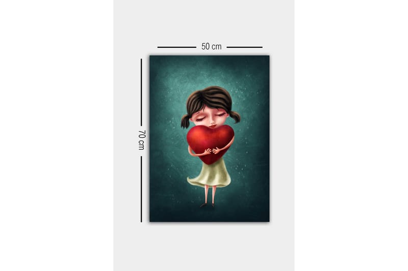 Canvastavla - Flicka som håller ett stort rött hjärta - Röd / Grön / Beige - Inredning & dekor - Tavlor & konst - Canvastavla