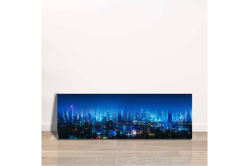 Canvastavla - Futuristisk stadslandskap med ljusa skyskrapor - Mörkblå / Ljusblå / Turkos - Inredning & dekor - Tavlor & konst - Canvastavla