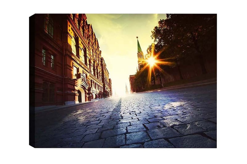 Canvastavla - Gatumiljö med historisk arkitektur och solnedgångens strålar - Röd / Gul / Blå - Inredning & dekor - Tavlor & konst - Canvastavla