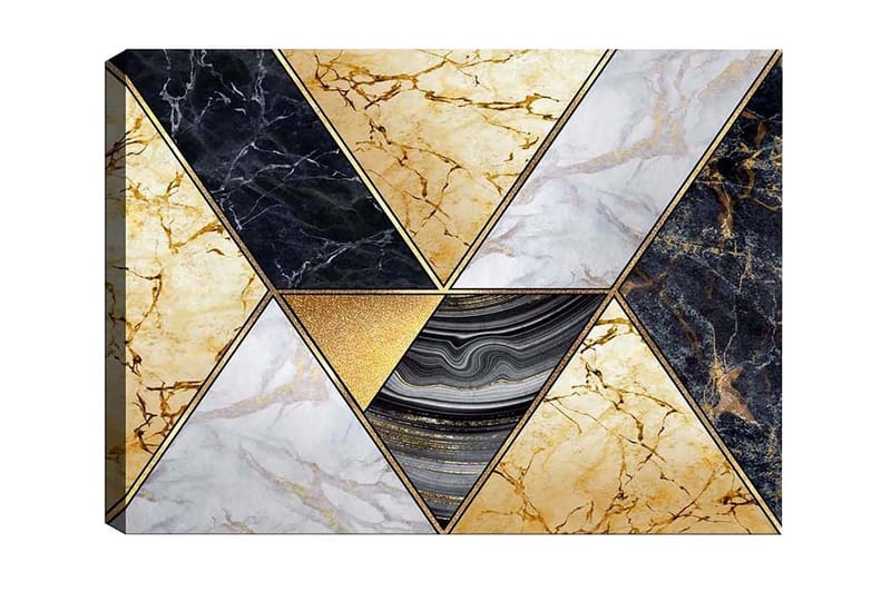 Canvastavla - Geometrisk komposition med marmorliknande trianglar i olika färger, Guld / Svart / Vit