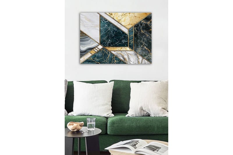 Canvastavla - Geometrisk komposition med marmorliknande ytor - Mörkgrön / Vit / Guld - Inredning & dekor - Tavlor & konst - Canvastavla