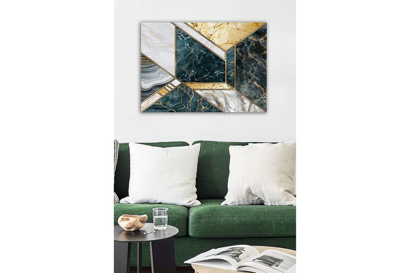 Canvastavla - Geometrisk komposition med marmorliknande ytor - Mörkgrön / Vit / Guld - Inredning & dekor - Tavlor & konst - Canvastavla