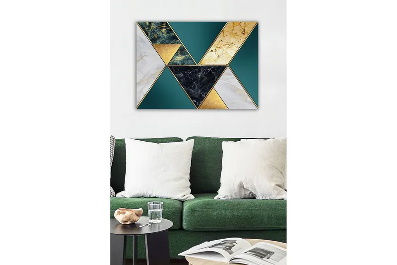 Canvastavla - Geometrisk komposition med trianglar i olika material och färger - Mörkgrön / Guld / Svart - Inredning & dekor - Tavlor & konst - Canvastavla
