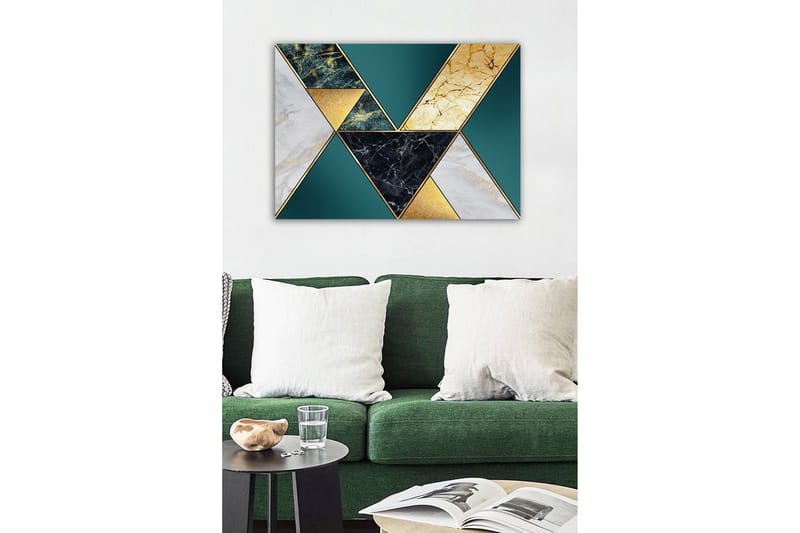 Canvastavla - Geometrisk komposition med trianglar i olika material och färger - Mörkgrön / Guld / Svart - Inredning & dekor - Tavlor & konst - Canvastavla