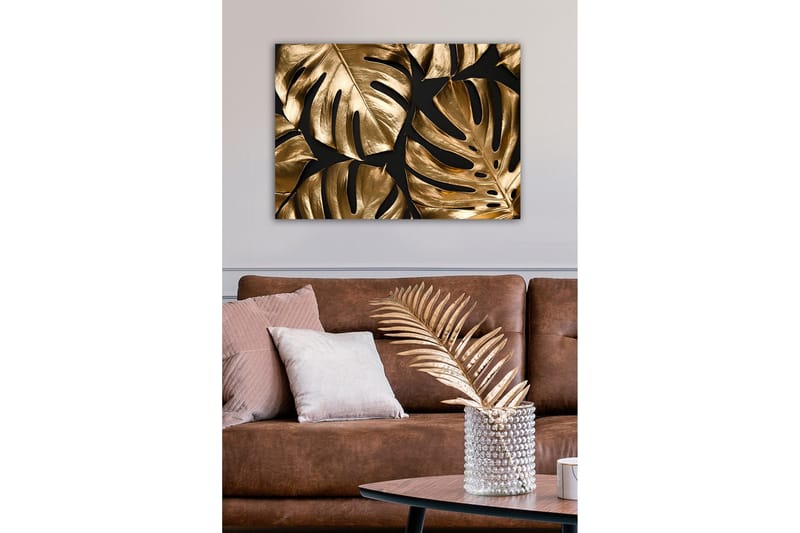 Canvastavla - Glänsande monstera-blad i guldtoner - Guld / Svart - Inredning & dekor - Tavlor & konst - Canvastavla