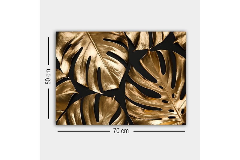 Canvastavla - Glänsande monstera-blad i guldtoner - Guld / Svart - Inredning & dekor - Tavlor & konst - Canvastavla