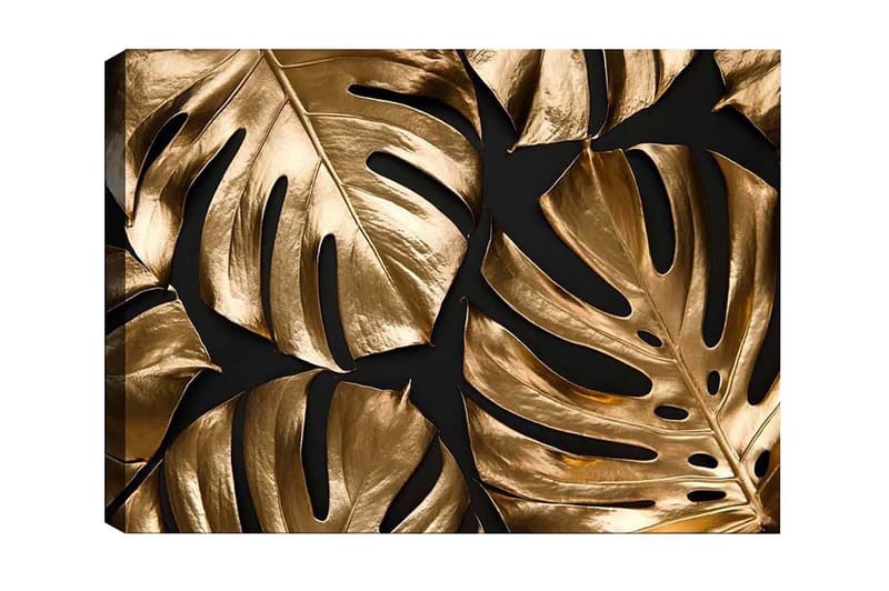Canvastavla - Glänsande monstera-blad i guldtoner, Guld / Svart