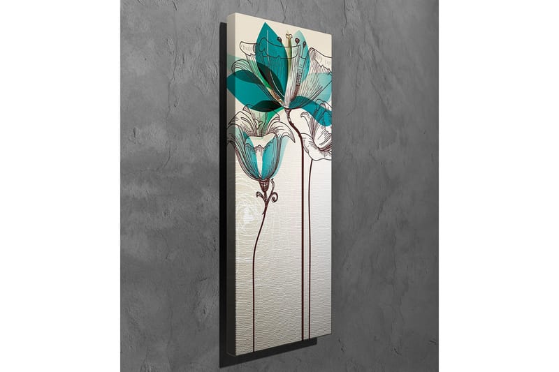 Canvastavla - Grafisk blomsterillustration med turkosa transparenta blad och brun linjeteckning - Beige / Brun / Turkos - Inredning & dekor - Tavlor & konst - Canvastavla