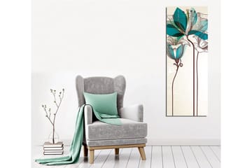 Canvastavla - Grafisk blomsterillustration med turkosa transparenta blad och brun linjeteckning - Beige / Brun / Turkos - Inredning & dekor - Tavlor & konst - Canvastavla