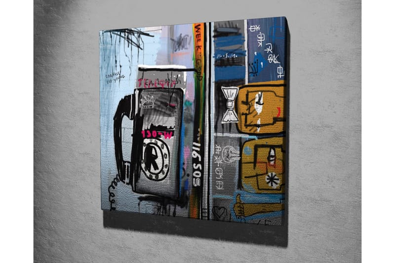 Canvastavla - Grafisk komposition med telefon och abstrakta figurer - Blå / Svart / Gul - Inredning & dekor - Tavlor & konst - Canvastavla