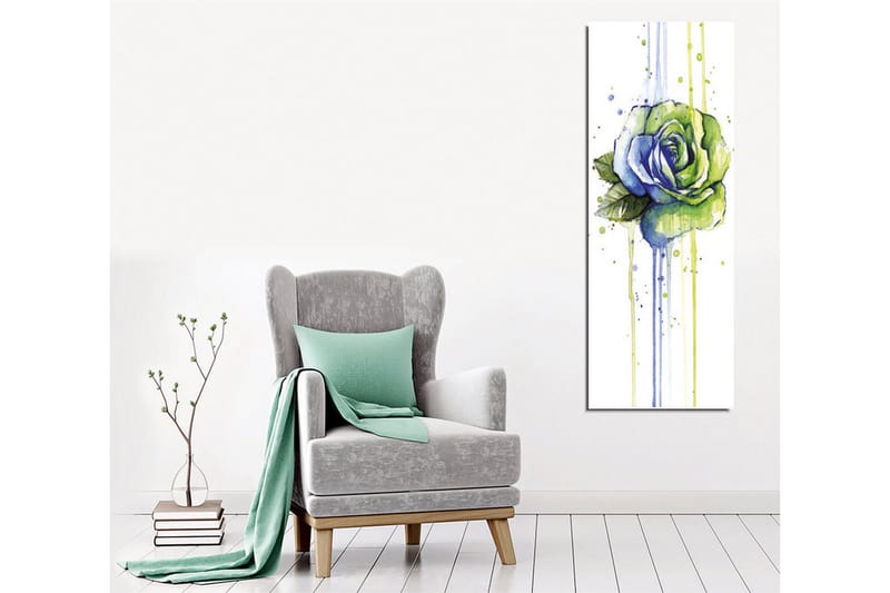Canvastavla - Grön och blå ros med droppande akvarelleffekter - Grön / Blå - Inredning & dekor - Tavlor & konst - Canvastavla