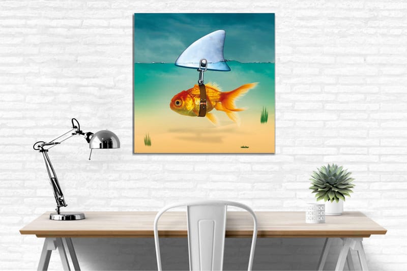 Canvastavla - Guldfisk med simfena som simmar i klart vatten - Turkos / Orange / Beige - Inredning & dekor - Tavlor & konst - Canvastavla