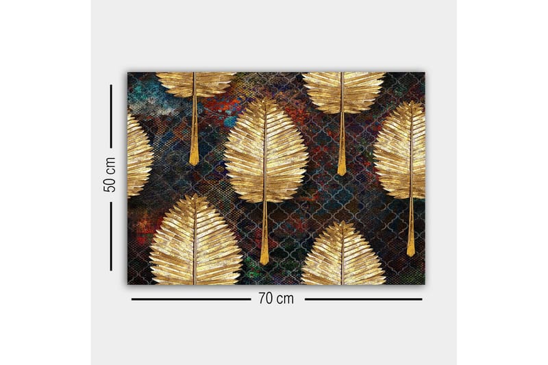 Canvastavla - Gyllene blad i ett mönstrat arrangemang - Guld / Mörkblå / Grön - Inredning & dekor - Tavlor & konst - Canvastavla