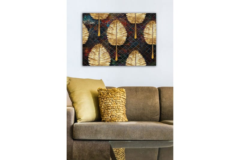Canvastavla - Gyllene blad i ett mönstrat arrangemang - Guld / Mörkblå / Grön - Inredning & dekor - Tavlor & konst - Canvastavla