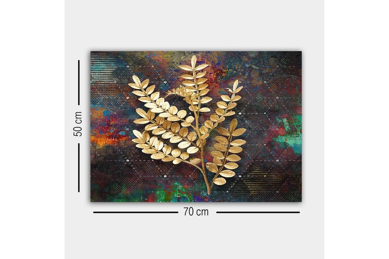 Canvastavla - Gyllene kvistar av lövverk mot en färgglad bakgrund - Guld / Mörkblå / Grön - Inredning & dekor - Tavlor & konst - Canvastavla