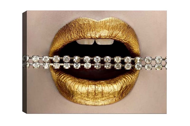 Canvastavla - Gyllene läppar med en glittrande kedja - Guld / Silver - Inredning & dekor - Tavlor & konst - Canvastavla
