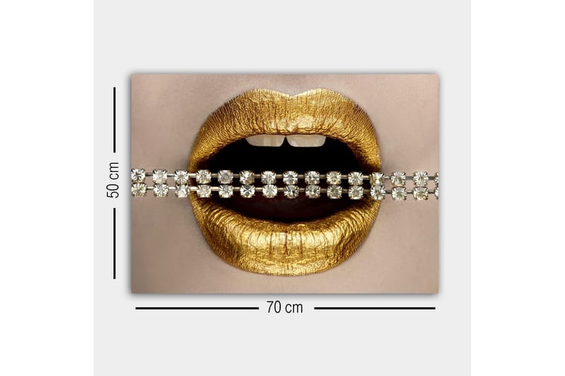 Canvastavla - Gyllene läppar med en glittrande kedja - Guld / Silver - Inredning & dekor - Tavlor & konst - Canvastavla