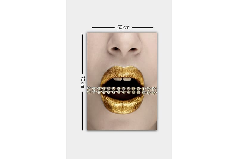 Canvastavla - Gyllene läppar med en glittrande kedja mellan tänderna - Guld / Svart / Silver - Inredning & dekor - Tavlor & konst - Canvastavla