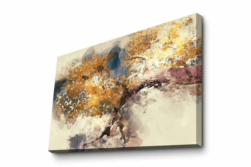 Canvastavla - Gyllene trädgrenar mot en mjuk bakgrund, Guld / Brun / Blå