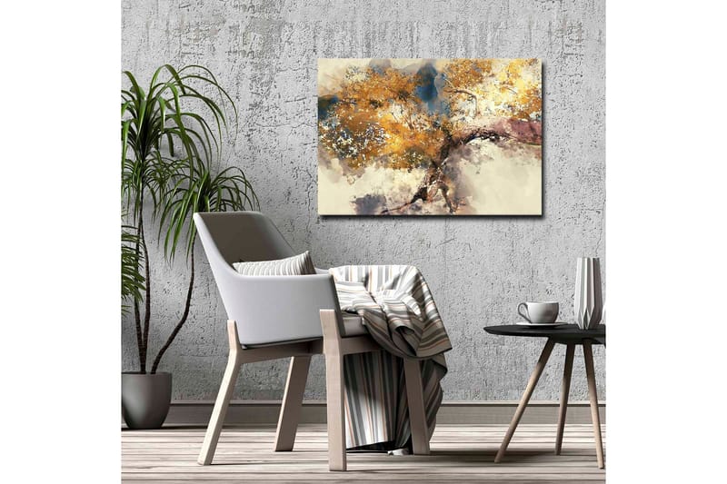 Canvastavla - Gyllene trädgrenar mot en mjuk bakgrund - Guld / Brun / Blå - Inredning & dekor - Tavlor & konst - Canvastavla