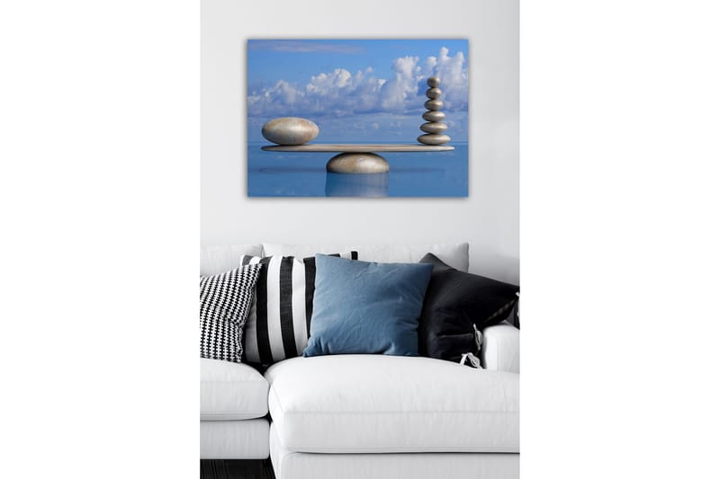 Canvastavla - Harmonisk balans av stenar på en plattform - Ljusblå / Beige / Grå - Inredning & dekor - Tavlor & konst - Canvastavla