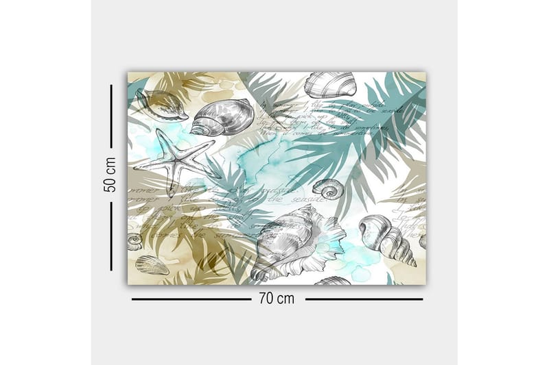 Canvastavla - Havsmotiv med snäckor och palmblad - Blå / Beige / Grön - Inredning & dekor - Tavlor & konst - Canvastavla