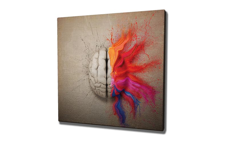 Canvastavla - Hjärna som spricker upp med färgglada explosioner av kreativitet, Röd / Orange / Rosa
