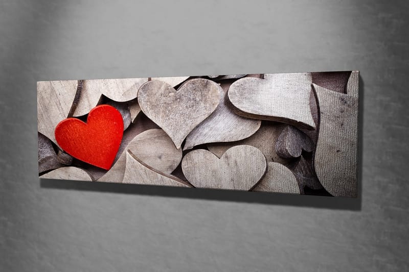 Canvastavla Hjärtan i trä - Röd/Grå - Inredning & dekor - Tavlor & konst - Canvastavla
