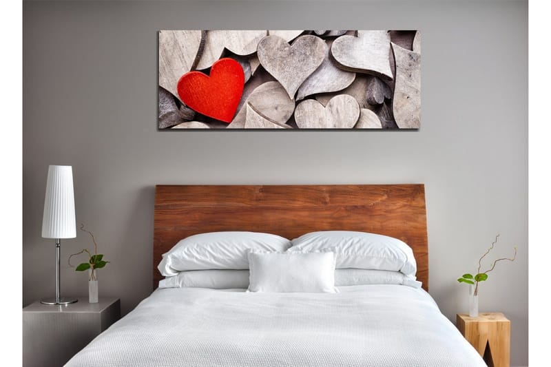 Canvastavla Hjärtan i trä - Röd/Grå - Inredning & dekor - Tavlor & konst - Canvastavla