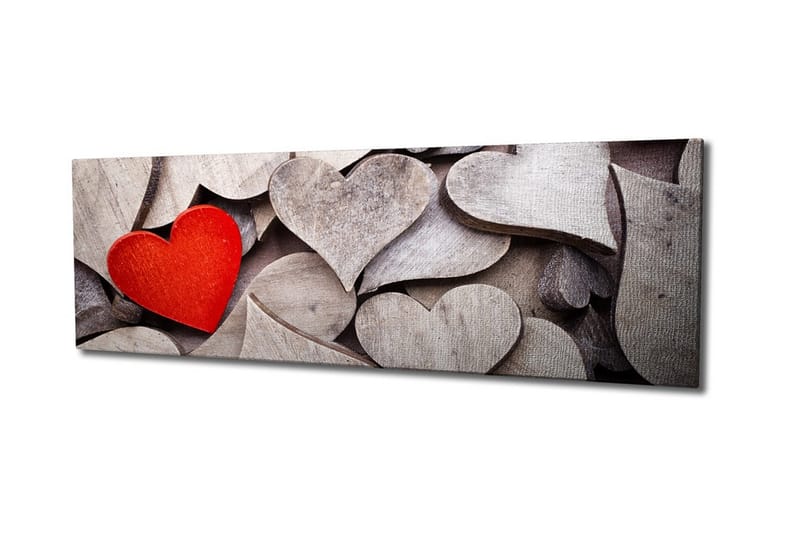 Canvastavla Hjärtan i trä, Röd/Grå