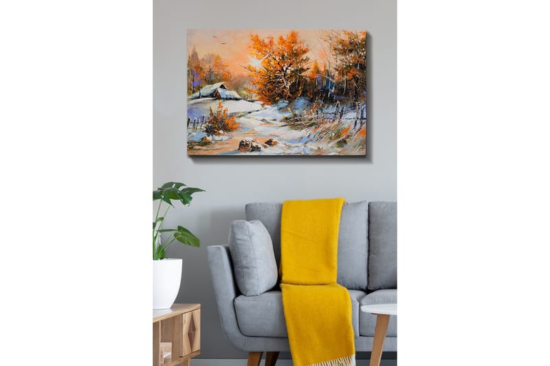 Canvastavla - Höstlandskap med ett ensamt hus och färgglada träd - Orange / Vit / Blå - Inredning & dekor - Tavlor & konst - Canvastavla