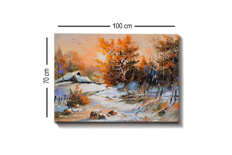 Canvastavla - Höstlandskap med ett ensamt hus och färgglada träd - Orange / Vit / Blå - Inredning & dekor - Tavlor & konst - Canvastavla