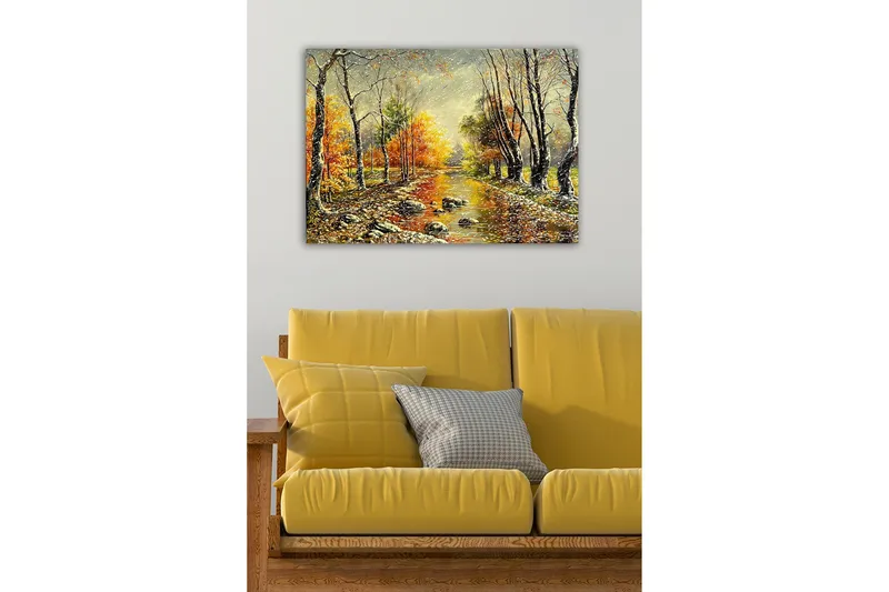 Canvastavla - Höstlandskap med färgglada träd och en spegelblanka flod - Orange / Grön / Brun - Inredning & dekor - Tavlor & konst - Canvastavla