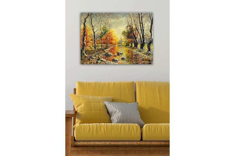 Canvastavla - Höstlandskap med färgglada träd och en spegelblanka flod - Orange / Grön / Brun - Inredning & dekor - Tavlor & konst - Canvastavla