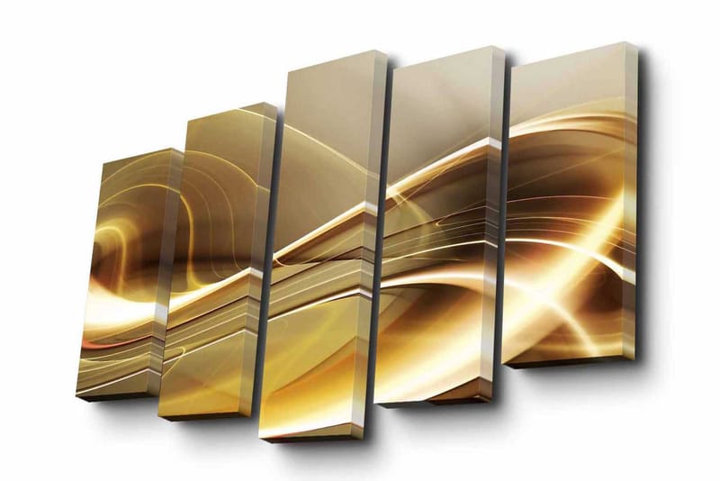 Canvastavla i 5 delar 82x50 cm - Abstrakt komposition med gyllene och ljusa linjer - Guld / Beige / Vit - Inredning & dekor - Tavlor & konst - Canvastavla