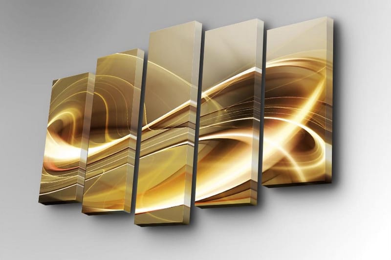 Canvastavla i 5 delar 82x50 cm - Abstrakt komposition med gyllene och ljusa linjer - Guld / Beige / Vit - Inredning & dekor - Tavlor & konst - Canvastavla