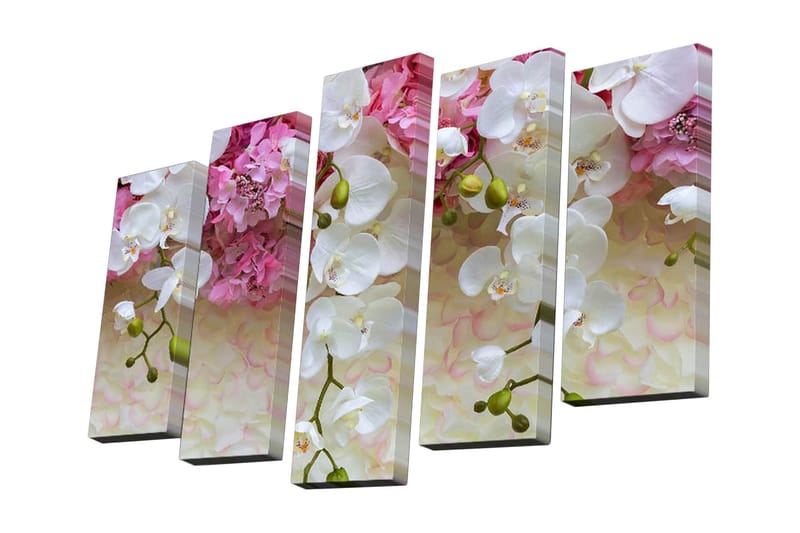 Canvastavla i 5 delar 82x50 cm - Färgrik bukett av orkidéer och blommor - Vit / Rosa / Grön - Inredning & dekor - Tavlor & konst - Canvastavla