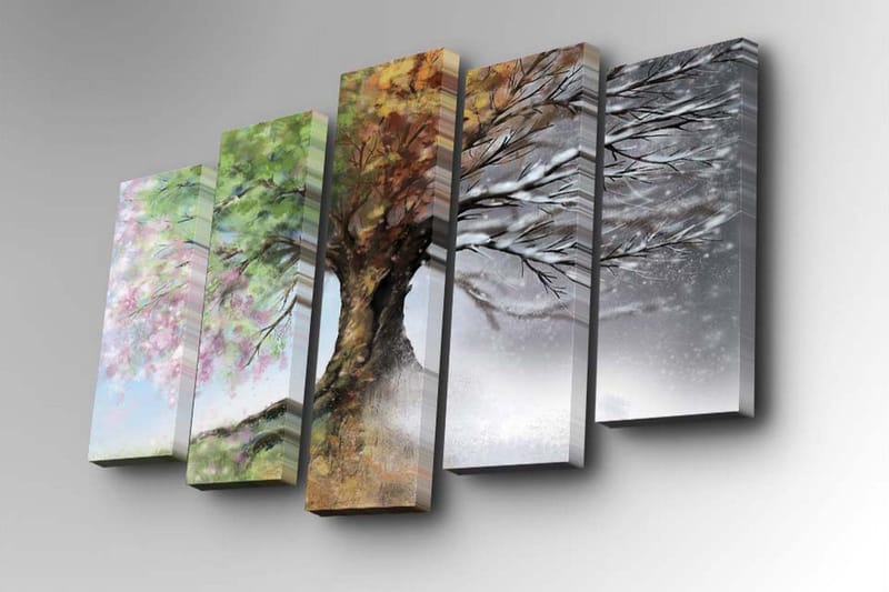 Canvastavla i 5 delar 82x50 cm - Fyrdelad tavla med ett träd som skiftar mellan årstiderna - Grön / Brun / Vit - Inredning & dekor - Tavlor & konst - Canvastavla